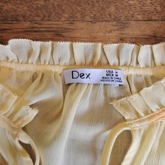 𝅺Dex Sheer Shirt Frill Boho Yellow Gold Feathers M - Picture 4 of 11